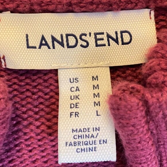 Lands End Women's Cardigan Sweater Medium Burgundy Full-Zip 100% Cotton Ribbed H - Picture 5 of 8
